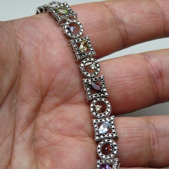 *925 Sterling Silver Multi Gemstone Bracelet - Picture 5 of 8